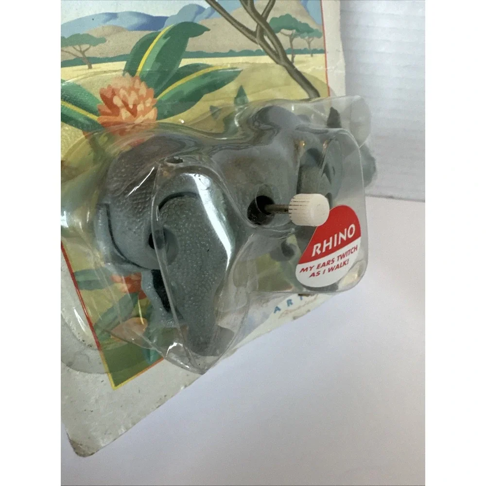 New Vintage Club Earth Wildlife Wind Up Of Africa Rhino Toy Realistic action